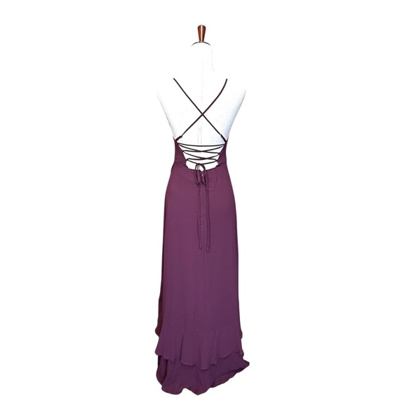 NEW Lulus In Love Forever Plum Lace-Up High-Low Maxi Dress #1581 - Picture 4 of 9